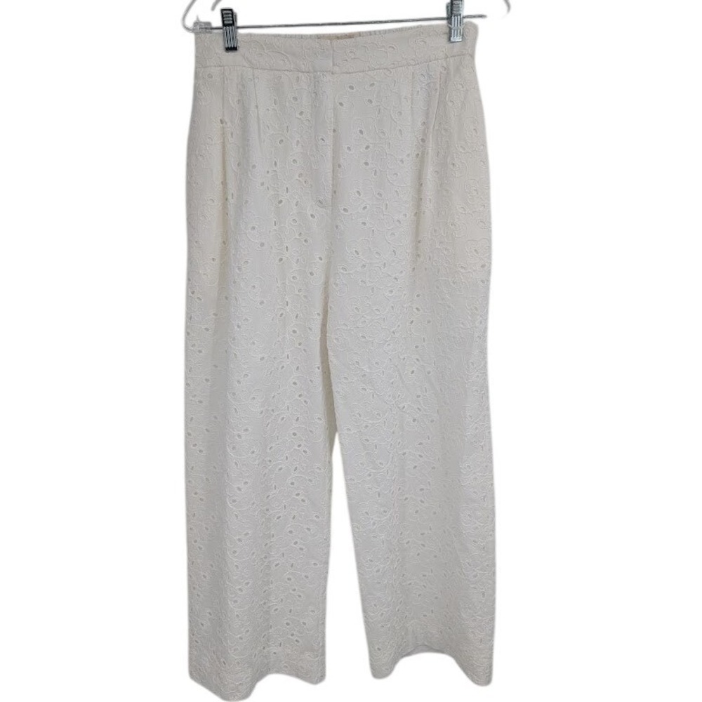 Anthropologie Exquise Gabriela Pants White wide leg eyelet pants sz 6